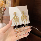 Pendientes colgantes de circonita con perlas artificiales y incrustaciones de cobre con lazo de flores a la moda, 1 par