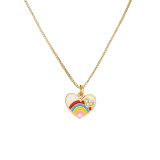 Collar con colgante de circonita con incrustaciones de esmalte de cobre en forma de corazón y estrella arcoíris a la moda, 1 pieza