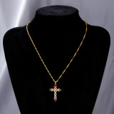 Collar con colgante chapado en oro de 18 quilates con incrustaciones de acero inoxidable y cruz de estilo simple