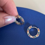 1 par de pendientes de diamantes de imitación con incrustaciones de cobre chapado en círculo de estilo coreano