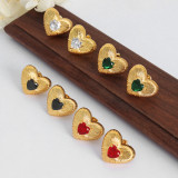 1 par de pendientes elegantes y lujosos chapados en forma de corazón con incrustaciones de latón y circonita chapados en oro de 18 quilates