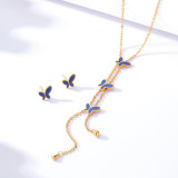 Conjunto de collar y pendientes de mariposa azul, oro de 18 quilates, chapado en acero inoxidable bohemio a la moda