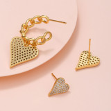 Pendientes de latón con forma de corazón a la moda, pendientes de cobre con gemas, juego de 3 piezas