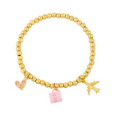 Pulsera divertida de tendencia creativa, bonita taza de café, avión, amor, colgante de corazón, pulsera de cuentas