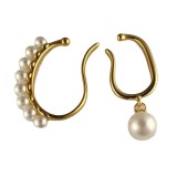 1 Juego de orejeras de perlas artificiales de cobre con incrustaciones geométricas de estilo Simple