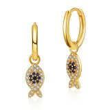 1 par de pendientes colgantes de circonita de cobre con incrustaciones de conejo de estilo simple