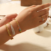 Brazalete chapado en oro de pulido de acero inoxidable 18K con círculo de estilo simple