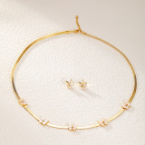 Elegante estilo simple estrella forma de corazón flor concha de acero inoxidable chapado en oro de 18 quilates collar de pendientes chapados