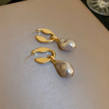 Pendientes geométricos elegantes con perlas artificiales, chapado en cobre, 1 par