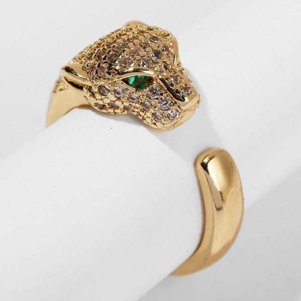 Anillo abierto de leopardo de circonio con incrustaciones de cobre de moda creativa