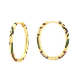 1 par de lujosos pendientes de aro chapados en oro de 18 quilates con incrustaciones de círculos brillantes y circonitas de cobre