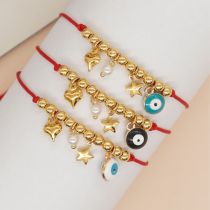 Pulseras de perlas hechas a mano de cobre con cuerda de aleación de ojo en forma de corazón y estrella informal