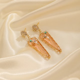 1 par de pendientes colgantes chapados en oro de 14 quilates con incrustaciones de flores de estilo simple e informal con diamantes de imitación de resina de cobre