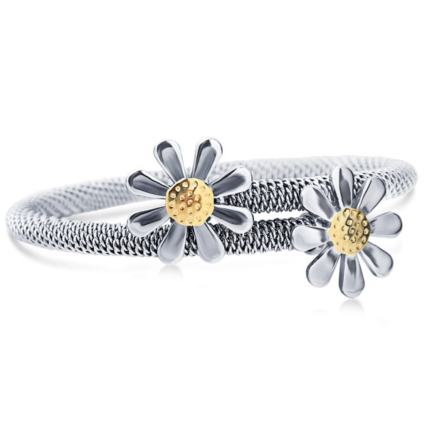 Brazalete de acero de titanio con flor de estilo vintage al por mayor