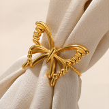 El chapado de acero inoxidable de la mariposa del estilo simple dulce al por mayor ahueca hacia fuera los anillos plateados oro 18K
