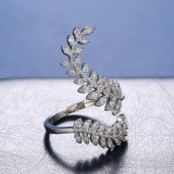 Nuevo Anillo de circón para mujer, anillo creativo plateado con hojas de planta, joyería