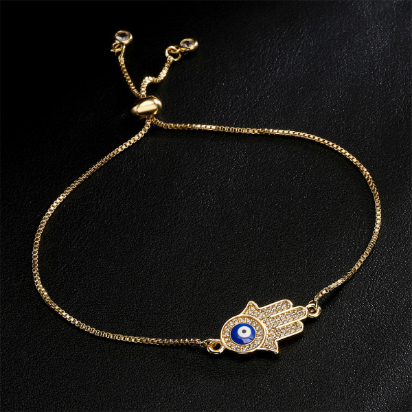 Pulsera De Oro De La Suerte Con Ojo De Demonio De Palma De Circón Con Microincrustaciones De Aceite De Gota De Moda