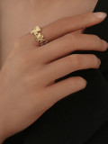 El mismo estilo que las celebridades web europeas y americanas. Anillo abierto de flor estilo Ins, anillo de moda de Metal de acero titanio, anillo de oro de acero inoxidable de 18 quilates