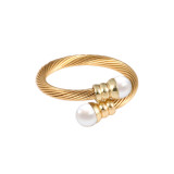 Pendientes de pulseras y anillos de perlas con incrustaciones de trenza de cobre de acero inoxidable con rayas en espiral de estilo Simple informal