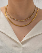 1 pieza de collares en capas de diamantes artificiales con incrustaciones de chapado de acero inoxidable redondos de moda