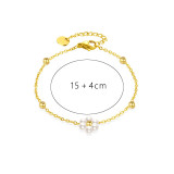 Collar de pulseras chapado en oro de 14 quilates con incrustaciones de perlas de agua dulce y chapado en acero inoxidable con flor dulce