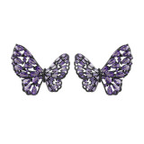 1 par de pendientes de diamantes de imitación de cobre con incrustaciones huecas chapados en mariposa brillante estilo IG