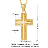 Cadena de suéter de cobre con colgante de cruz religiosa para mujer al por mayor