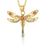 Nuevo Collar con colgante de libélula de circonita de Color con incrustaciones de cobre a la moda para mujer