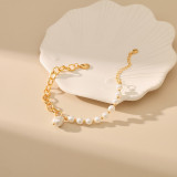 Pulseras chapadas en oro de 18K con revestimiento de cobre y perlas de imitación de gotas de agua dulces
