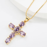 Collar Con Colgante De Circón Con Incrustaciones De Cobre Cruzado De Moda 1 Pieza