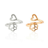 Estilo Simple Impresión de Pata Forma de Corazón Anillo Abierto de Acero Inoxidable Anillos de Acero Inoxidable Ahuecados 1 Pieza