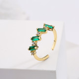 Pulsera femenina con anillo de circón ajustable abierto verde con microincrustaciones chapadas en oro simple de 18 quilates