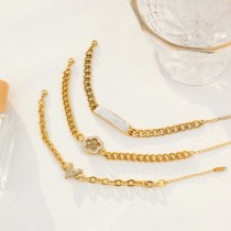 Pulseras de circón chapadas en oro de acero inoxidable con letra de pentagrama de estilo moderno a granel