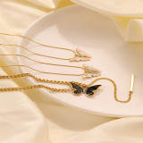 Collar con colgante chapado en oro, chapado en oro pulido, acero inoxidable, mariposa, estilo Simple informal
