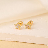 1 par de pendientes chapados en oro con incrustaciones de mariposa en forma de corazón geométrico de estilo Simple elegante
