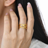 Anillos chapados en oro de 18 quilates con revestimiento de acero inoxidable con ondas de estilo simple