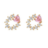 Pendientes de cobre con gemas de latón con forma de corazón a la moda