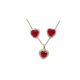 Conjunto de joyería para mujer con incrustaciones de circonio chapado en acero titanio en forma de corazón de moda de 2 piezas