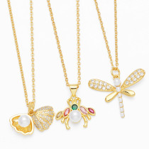 1 pieza de collar con colgante de circonita perla con incrustaciones de cobre concha de libélula de estilo coreano a la moda