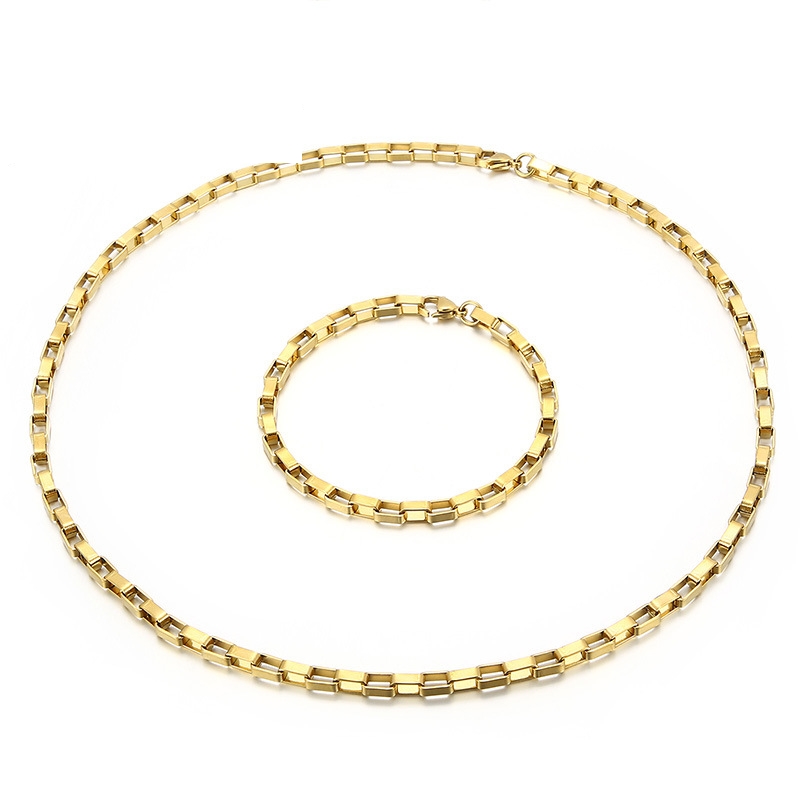 Pulsera de collar de cadena de celosía rectangular de acero inoxidable de moda europea y americana