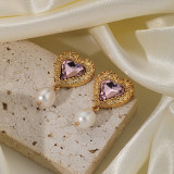 1 par de pendientes colgantes chapados en oro de 18 quilates con incrustaciones de perlas artificiales y circonitas de cobre para mujer