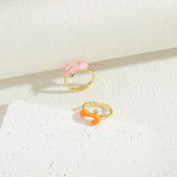 Elegantes y lujosos anillos abiertos chapados en oro de 14 quilates con cobre asimétrico y bloques de color