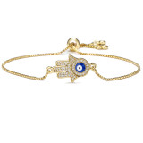 Pulsera De Oro De La Suerte Con Ojo De Demonio De Palma De Circón Con Microincrustaciones De Aceite De Gota De Moda