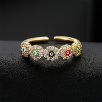 Nuevo anillo geométrico chapado en cobre de oro de 18 quilates con circonita por goteo de aceite y ojo del diablo al por mayor