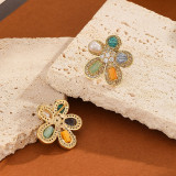 1 par de pendientes elegantes de circonita con perlas de agua dulce y cristal de cobre con incrustaciones de Flor Retro