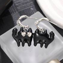 1 par de pendientes colgantes con diamantes de imitación de cobre con incrustaciones de gato lindo