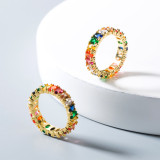 Anillo arcoíris de circonitas ovaladas con microincrustaciones NHLN143683