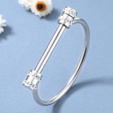 Brazalete de diamantes de imitación con incrustaciones de acero inoxidable geométrico de moda