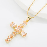 Collar Con Colgante De Circón Con Incrustaciones De Cobre Cruzado De Moda 1 Pieza