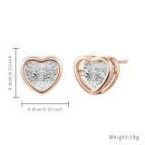 1 par de pendientes chapados en forma de corazón de trébol de cuatro hojas con incrustaciones de cobre y diamantes chapados en oro rosa